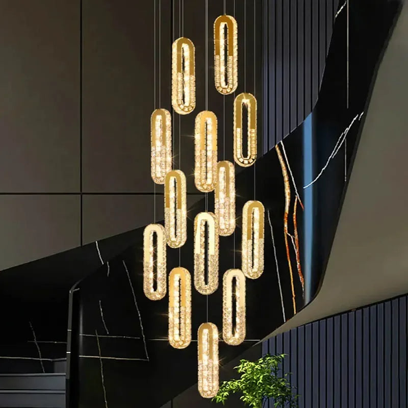 LuxeSpiral™ – Golden Crystal Cascade Chandelier