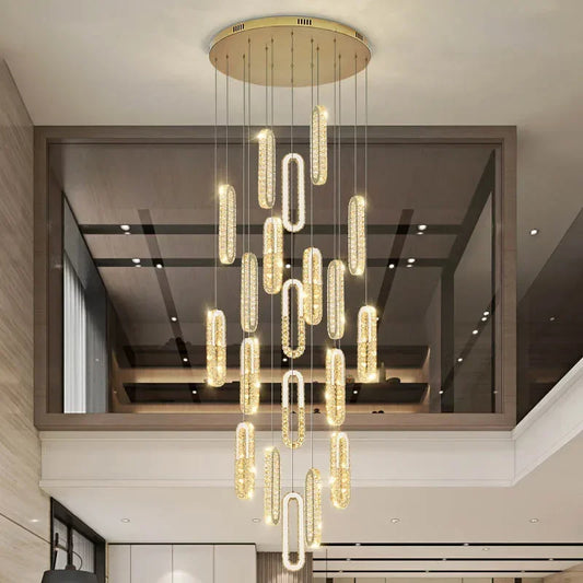 LuxeSpiral™ – Golden Crystal Cascade Chandelier