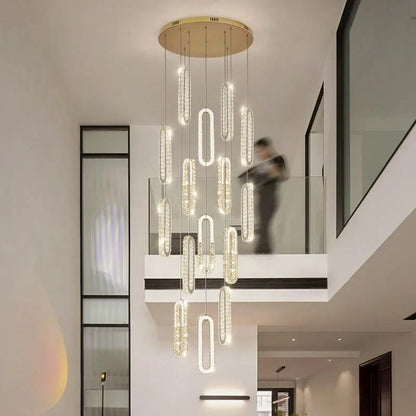 LuxeSpiral™ – Golden Crystal Cascade Chandelier